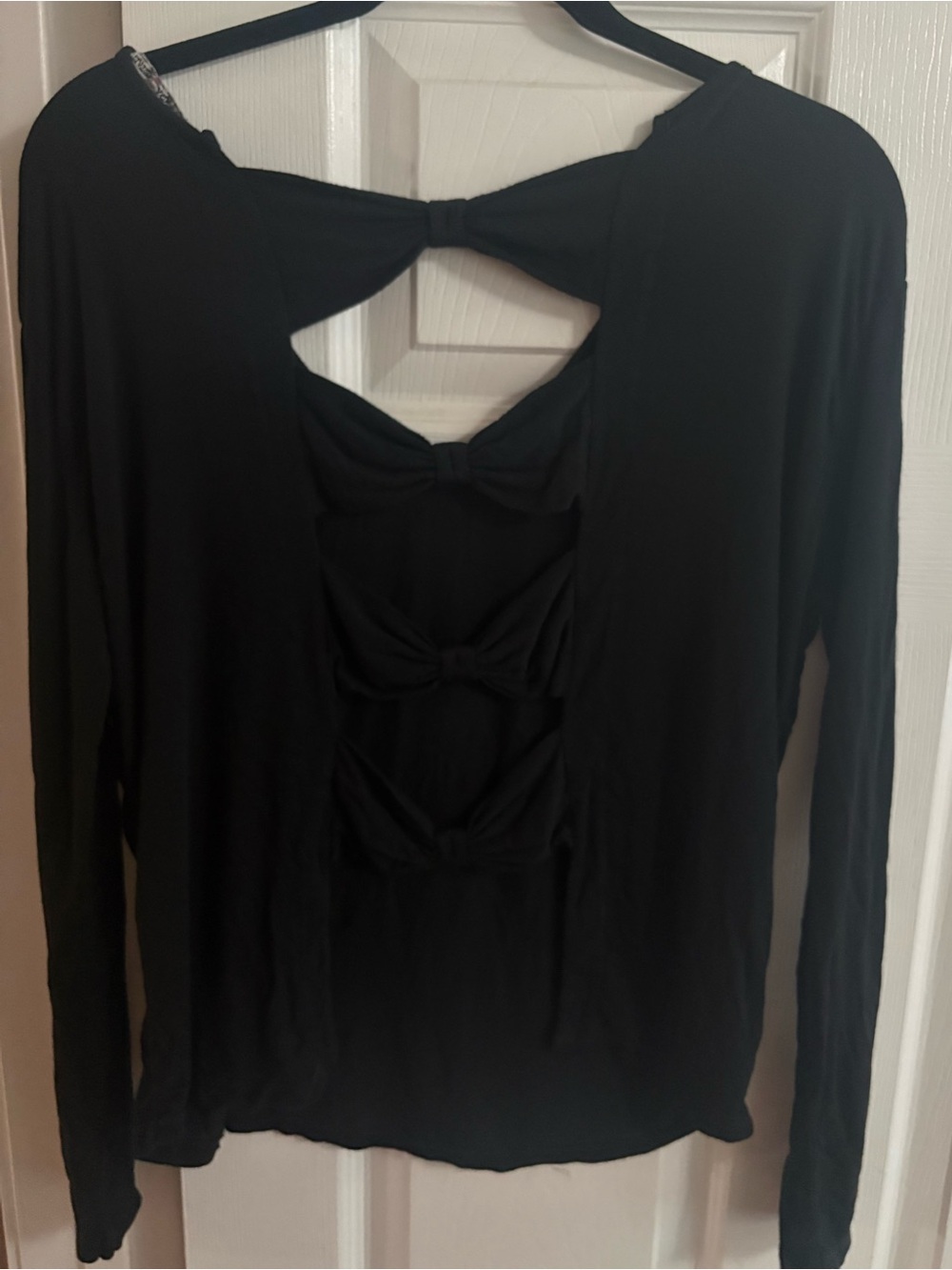 Brandy Melville long sleeve blouse top bows feminine stretch girly OS